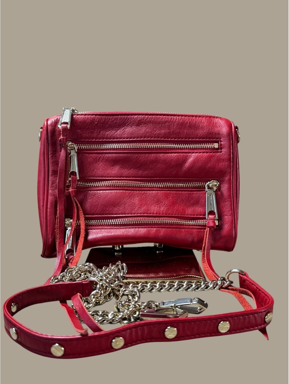 Rebecca Minkoff Red Leather Crossbody Bag with Chain Strap